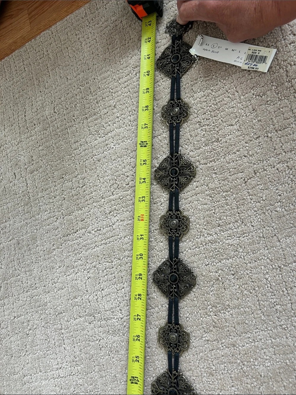 Suzi Roher Black and Antique Gold Filigree Wide Statement Belt